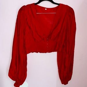Red cropped blouse from SHEIN. Size: M/L